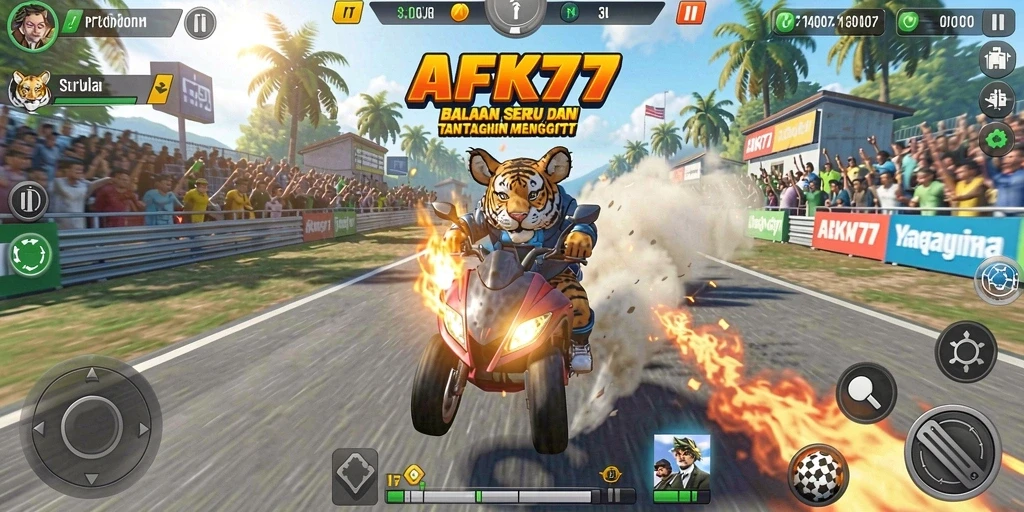 Screenshot gameplay AFK77 yang menampilkan aksi balapan yang mendebarkan.