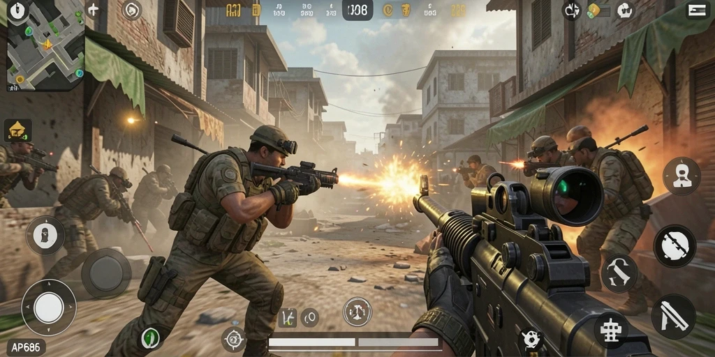 Gameplay intens dalam AP686 dengan aksi tembak-menembak yang mendebarkan.