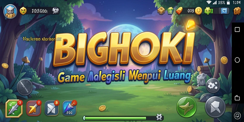 Tampilan gameplay BIGHOKI dengan sumber daya yang diakumulasi.