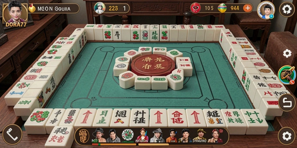 Screenshot DORA77 menampilkan gameplay Mahjong yang menarik dan seru.