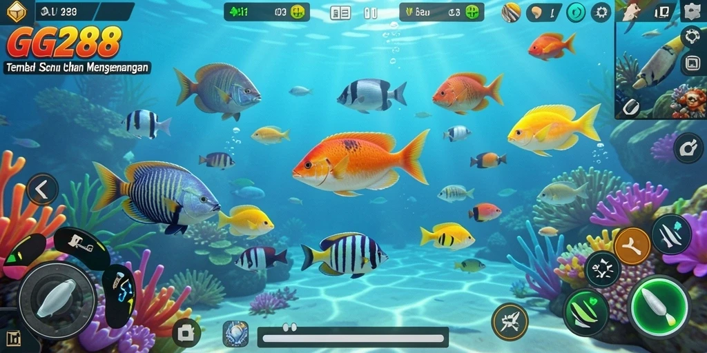 Tampilan gameplay seru saat menembak ikan di laut.