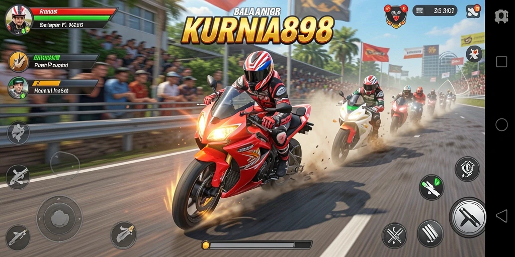 Screenshot utama KURNIA898 menampilkan balapan motor yang mencengangkan dan aksi mendebarkan.