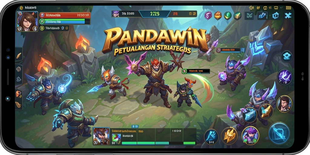 Screenshot gameplay MOBA yang penuh aksi di PANDAWIN.